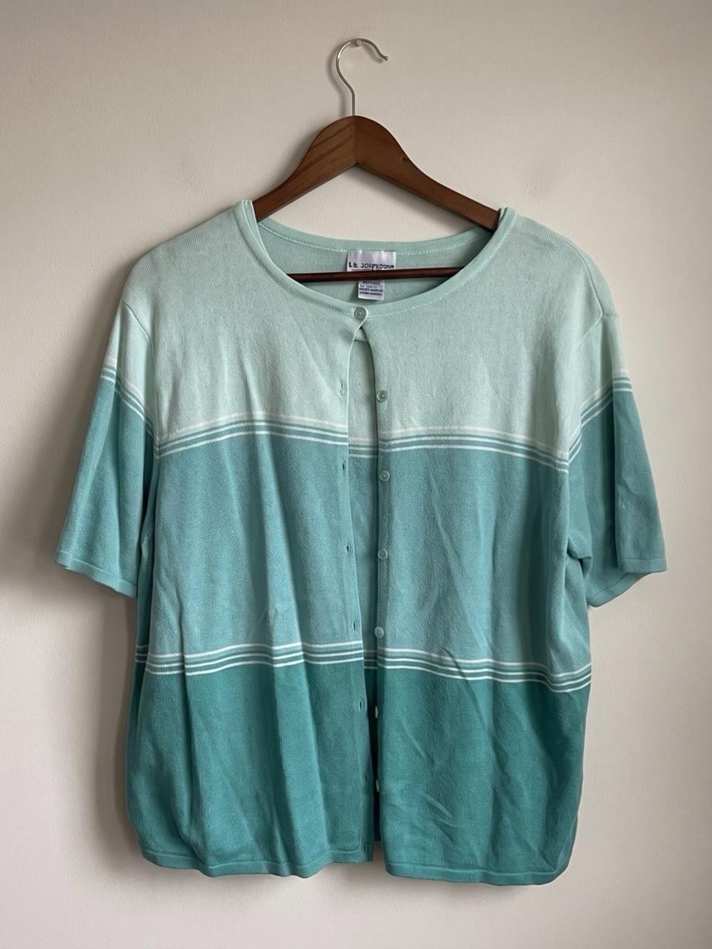 vintage 90s blue teal color block short sleeve knit cardigan with tank top 1X